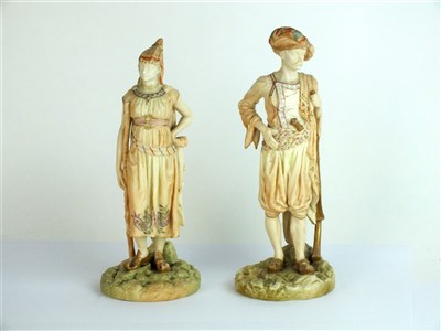 Lot 434 - A pair of late 19th century Royal Worcester figures of Bringaree Indians