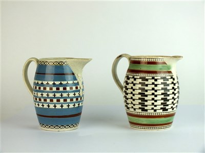 Lot 442 - Two Staffordshire mocha ware jugs