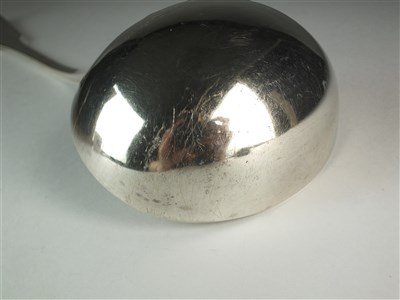 Lot 98 - A silver soup ladle