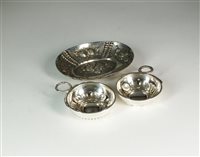 Lot 173 - Two French silver wine tasters and a silver oval dish