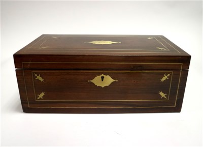 Lot 678 - A Victorian rosewood veneered writing slope with brass inlaid borders