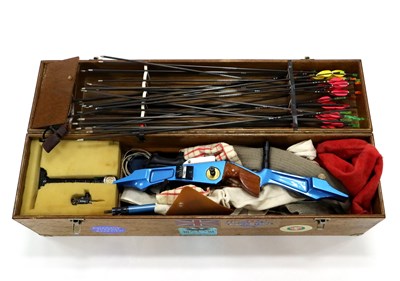 Lot 573 - A contemporary cased Portland / Shibuya archery re-curve bow and accessories