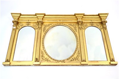 Lot 492 - A 19th century three glass gilt framed over-mantle mirror