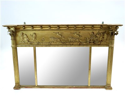 Lot 945 - A large 19th century gilt plaster framed over-mantle mirror