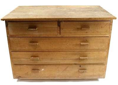 Lot 453 - A 20th century pine chest of two short and three long studio / utility drawers