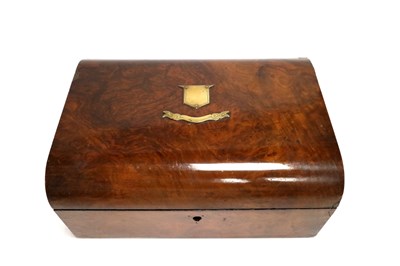 Lot 683 - A Victorian burr walnut veneered travelling vanity case and a rosewood work box