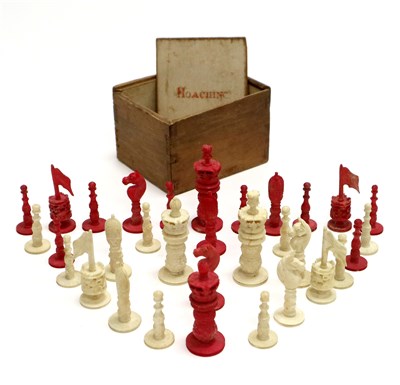 Lot 380 - A 19th century Anglo-Indian carved ivory chess set