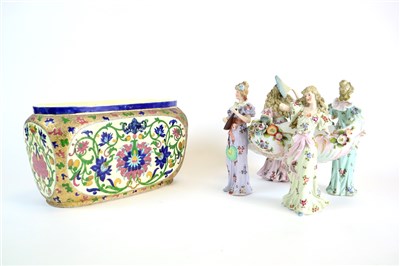 Lot 317 - A Plaue porcelain basket centrepiece and a rectangular vase