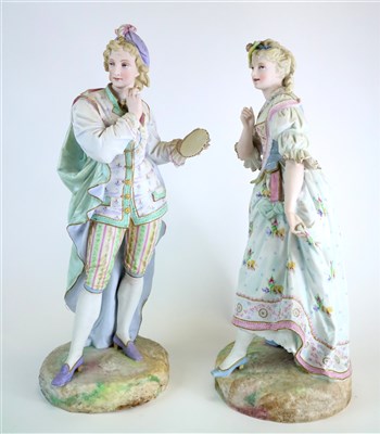 Lot 318 - A pair of large French polychrome bisque figures