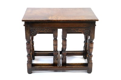 Lot 906 - An old English style country oak trio of graduating occasional tables