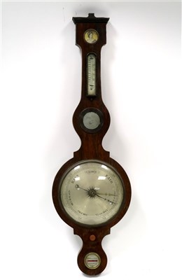Lot 699 - An early Victorian rosewood veneered aneroid banjo wall barometer