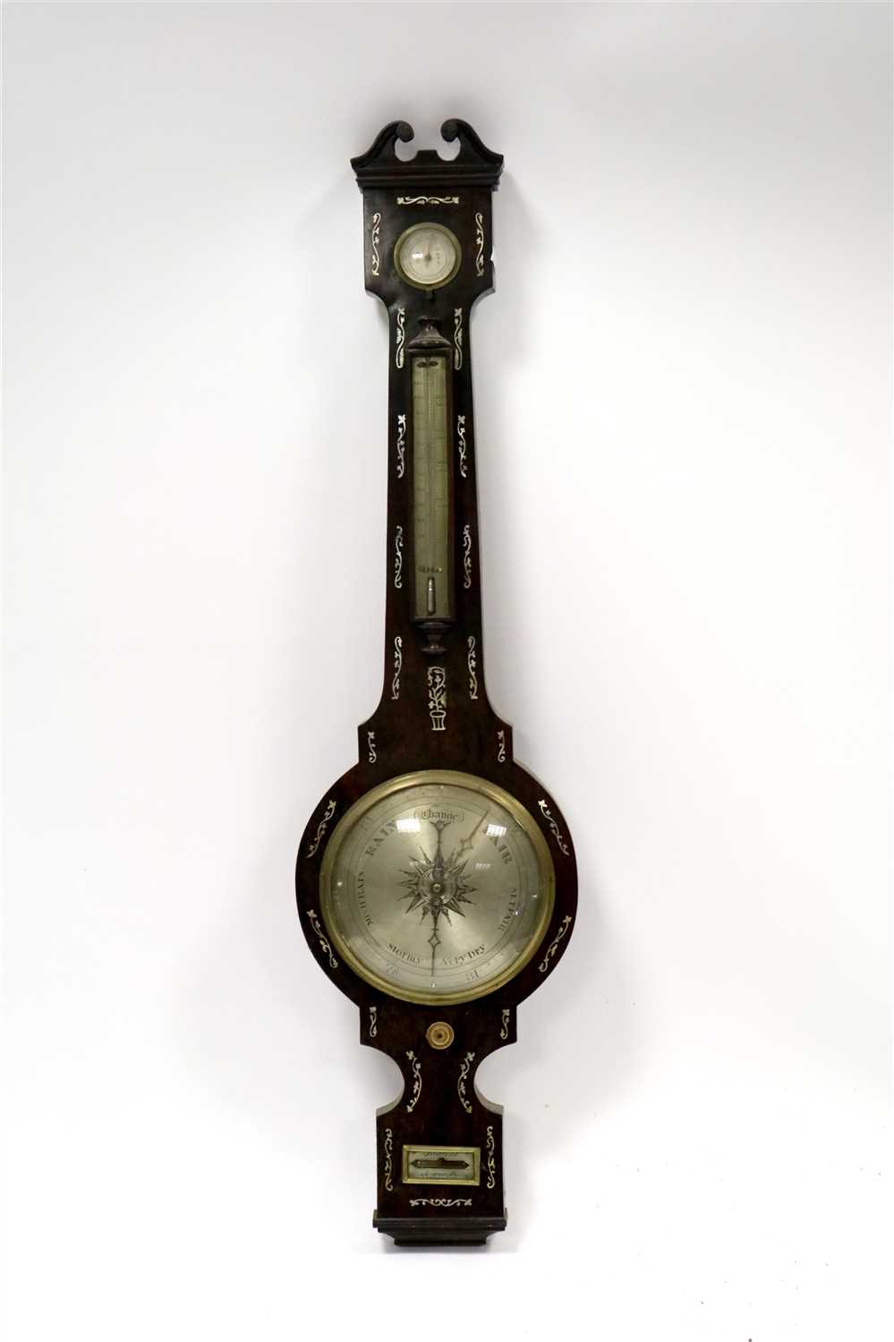Lot 717 - A Victorian rosewood veneered aneroid banjo wall barometer