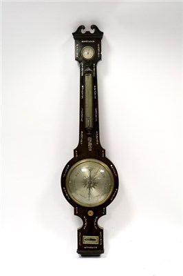 Lot 717 - A Victorian rosewood veneered aneroid banjo wall barometer