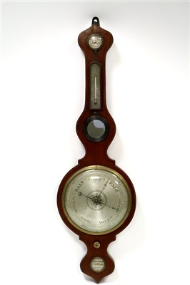 Lot 710 - A Victorian 10” walnut veneered aneroid banjo wall barometer