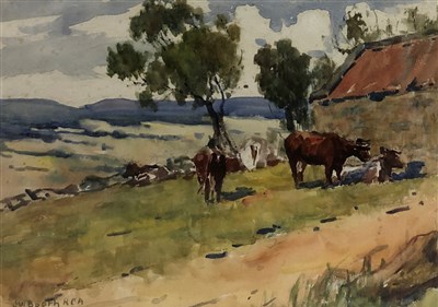 Lot 8 - James William Booth, cattle beside a barn