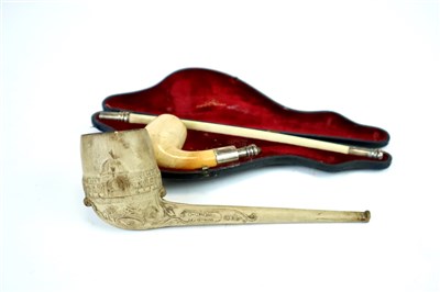 Lot 382 - A cased silver mounted Victorian tobacco pipe and a Crystal Palace souvenir pipe