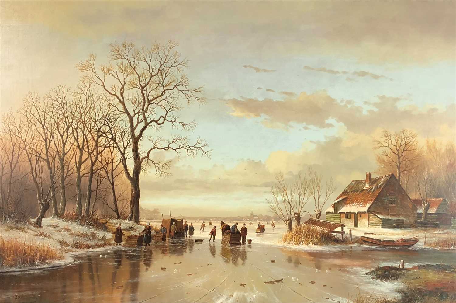 Lot 110 - De Vires, frozen canal landscape