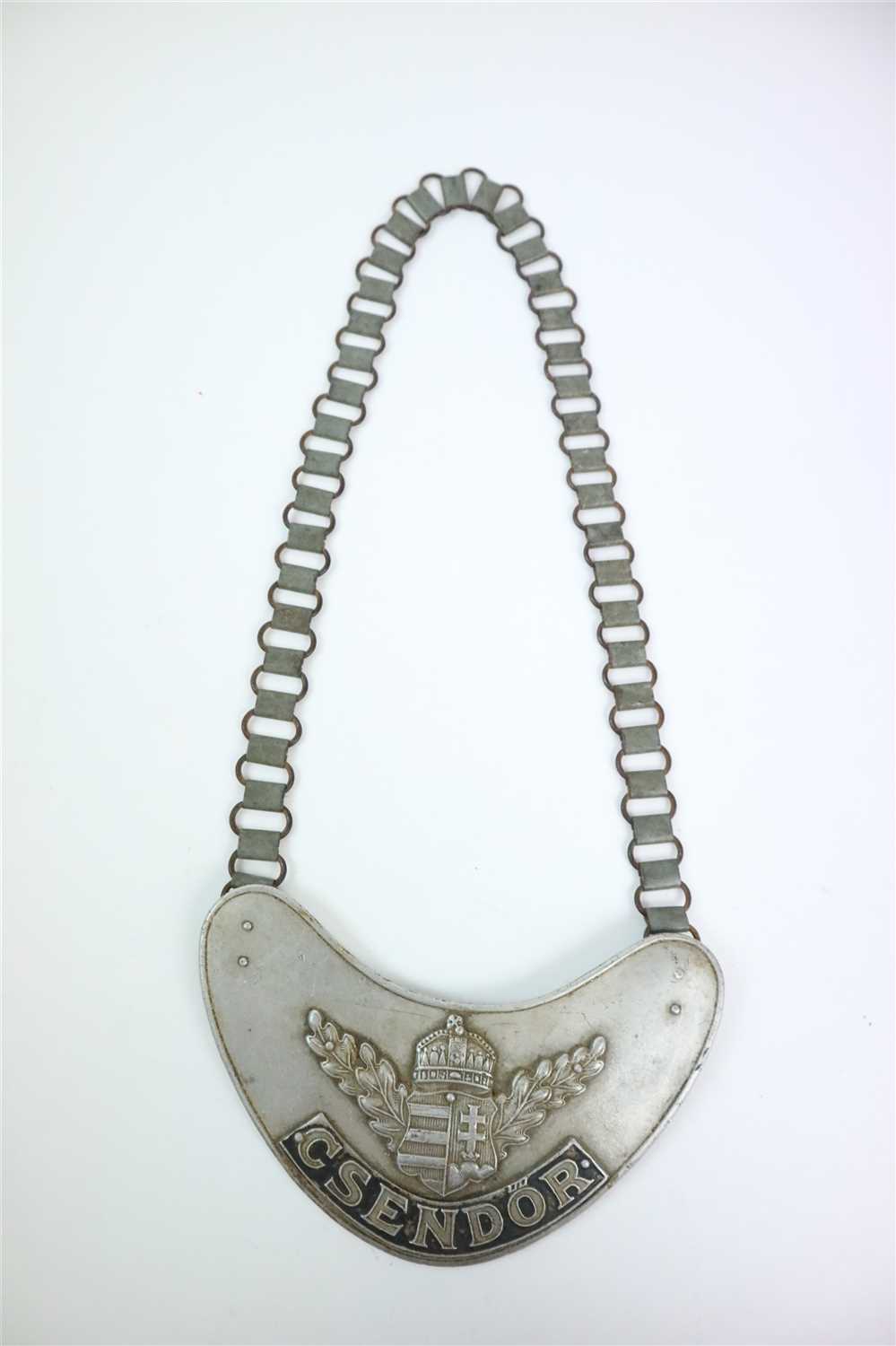 Lot 372 - A WWII Hungarian Army Police gorget and chain