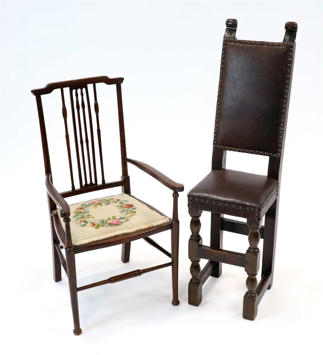 Lot 500 - A 19th century stained oak upholstered child's high back chair and another child's chair