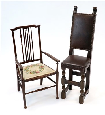 Lot 500 - A 19th century stained oak upholstered child's high back chair and another child's chair