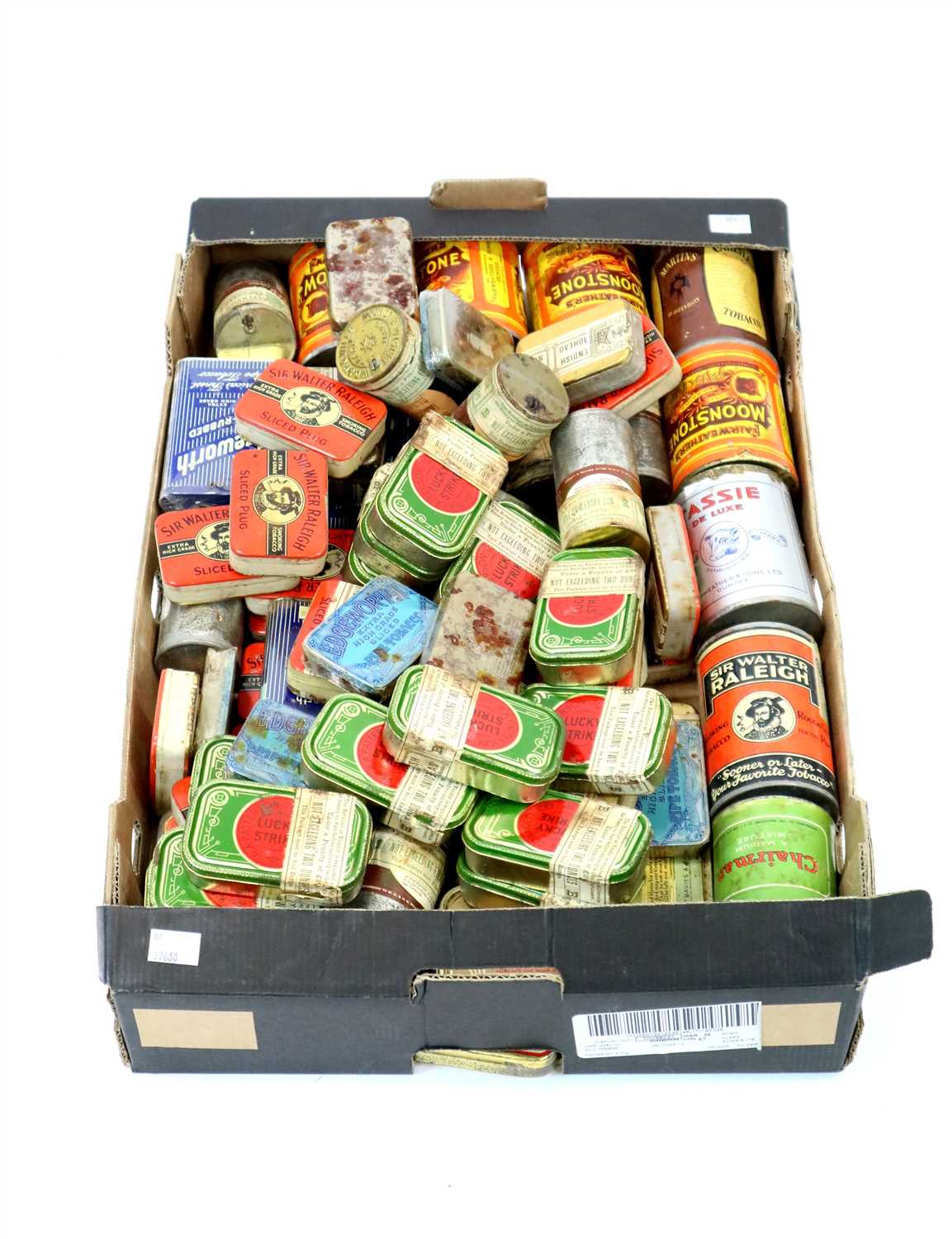 Lot 608 - A box containing a collection of unopened 20th century tobacco tins