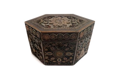 Lot 576 - A regency tea caddy decorated with applied curled paper motifs