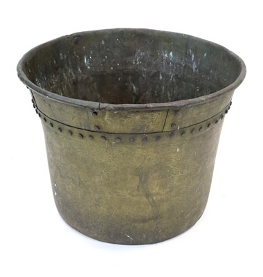 Lot 597 - A large 19th century weathered riveted beaten brass hopper