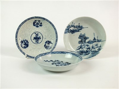 Lot 51 - Three 18th century English porcelain saucers