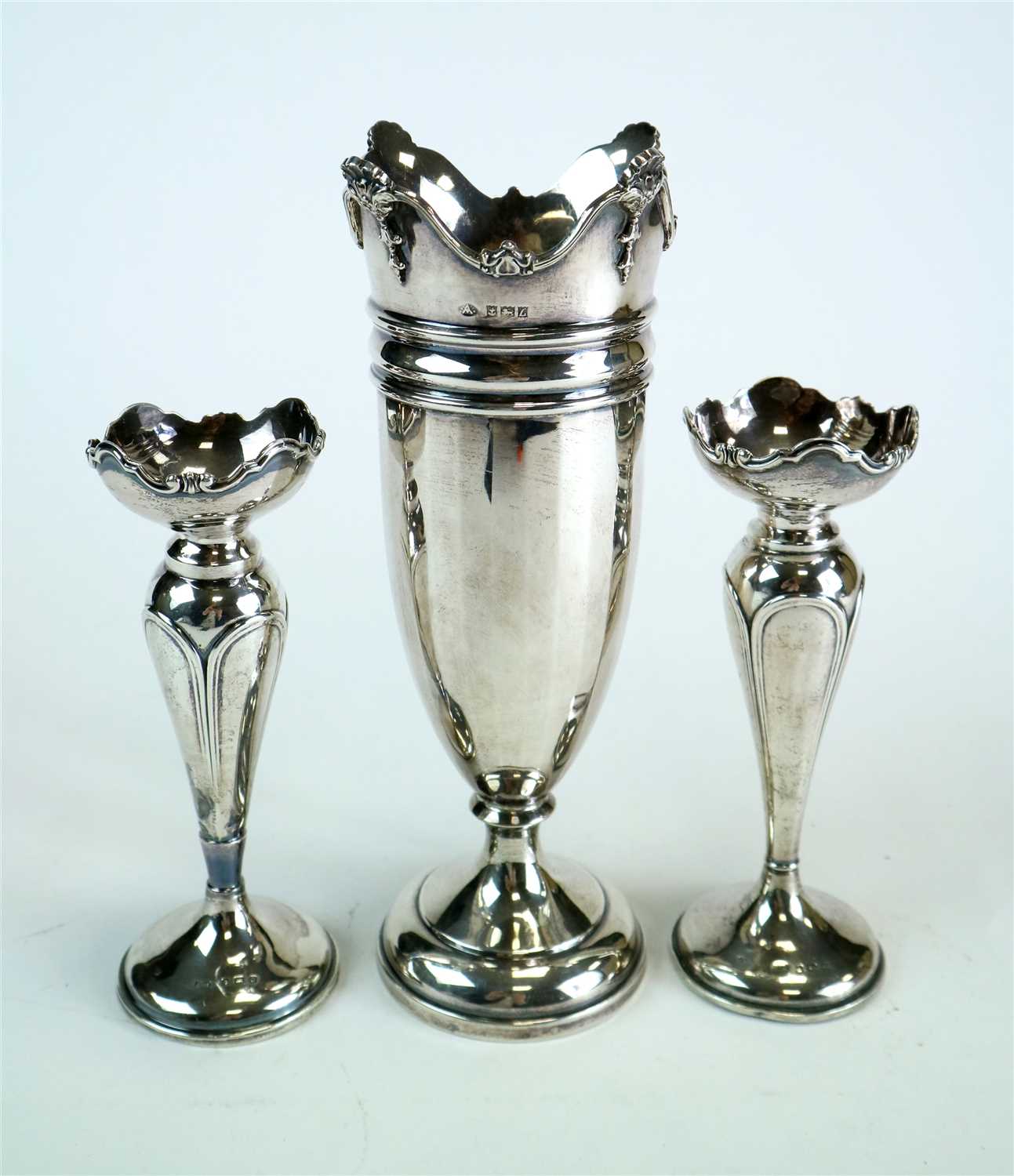 Lot 118 - A silver mounted faceted vase and a pair of silver posy vases
