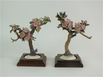 Lot 70 - A pair of Royal Worcester models of Crab Apple and Butterflies