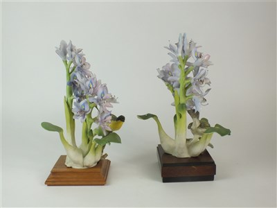 Lot 84 - A pair of Royal Worcester models of Yellow-Throats and Purple Hyacinth