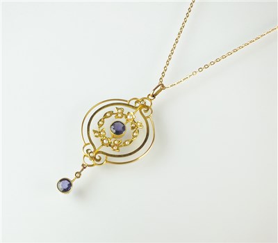 Lot 280 - An early 20th century sapphire and seed pearl pendant on chain