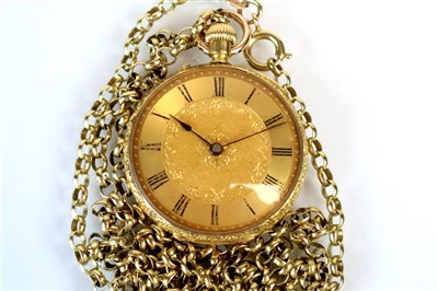 Lot 383 - An Yellow Metal Fob Watch Stamped 18k with Chain
