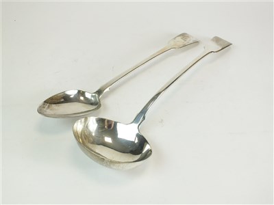 Lot 383 - A silver basting spoon and soup ladle