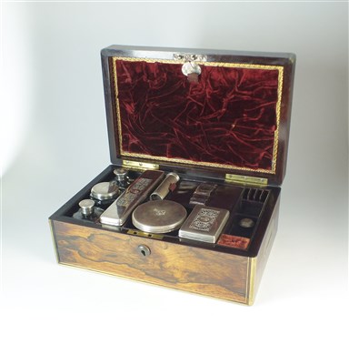 Lot 240 - A cased silver mounted travelling vanity set