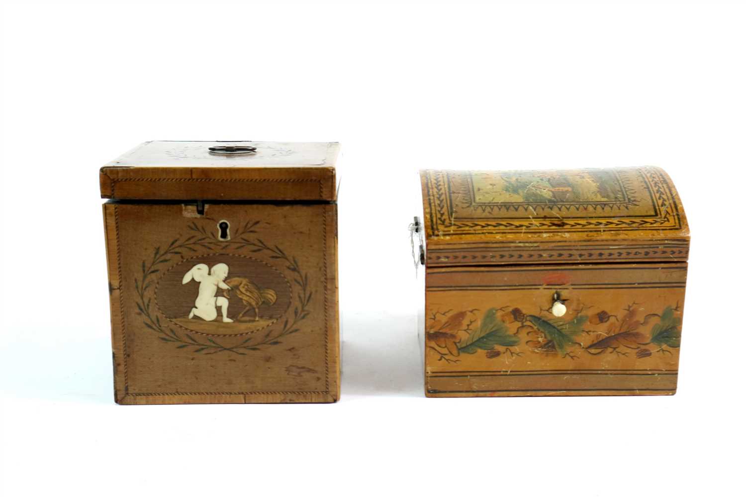 Lot 186 - A 19th century continental pen work decorated box  and a Regency tea caddy