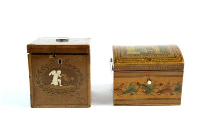 Lot 186 - A 19th century continental pen work decorated box  and a Regency tea caddy