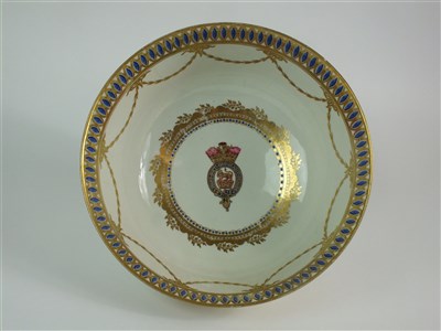 Lot 16 - A rare Caughley polychrome George IV Prince of Wales punch bowl