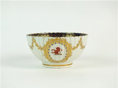 Lot 17 - A Caughley polychrome fluted bowl