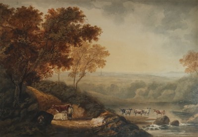 Lot 141 - Late 18th century, Cattle watering beside a river