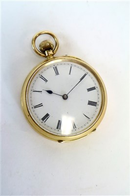 Lot 213 - An 18ct gold open face fob watch