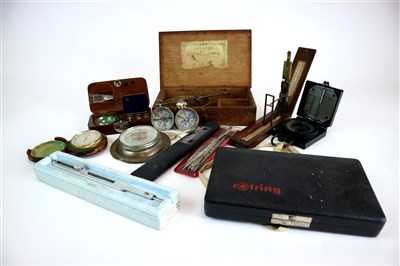 Lot 385 - A collection of instruments, compasses, scales, altimeter etc