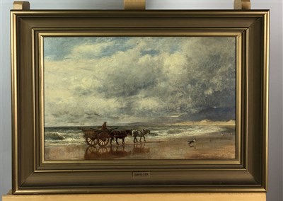 Lot 14 - Follower of David Cox, Beach scene, oil on canvas