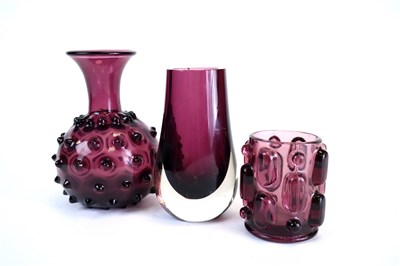 Lot 284 - Three amethyst glass vases