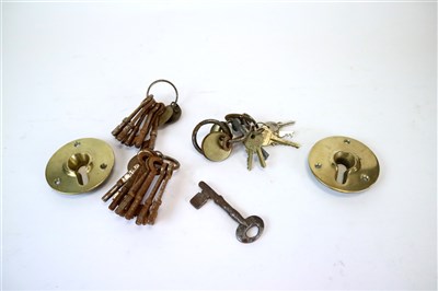Lot 555 - A large collection of old door keys, initialled name plates etc from Storthes Hall hospital