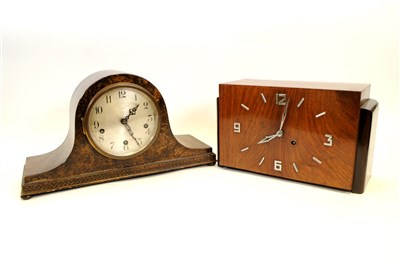 Lot 589 - An Art Deco walnut veneered mantle clock and another