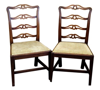 Lot 235 - Seven 19th century mahogany ladder back dining chairs