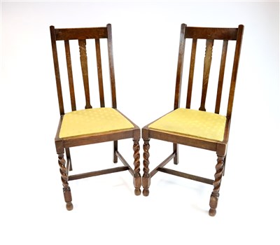 Lot 792 - A set of four early 20th century oak barley twist dining chairs