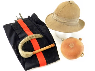 Lot 485 - British pith helmet, flask, swatch and pair of cavalry trousers