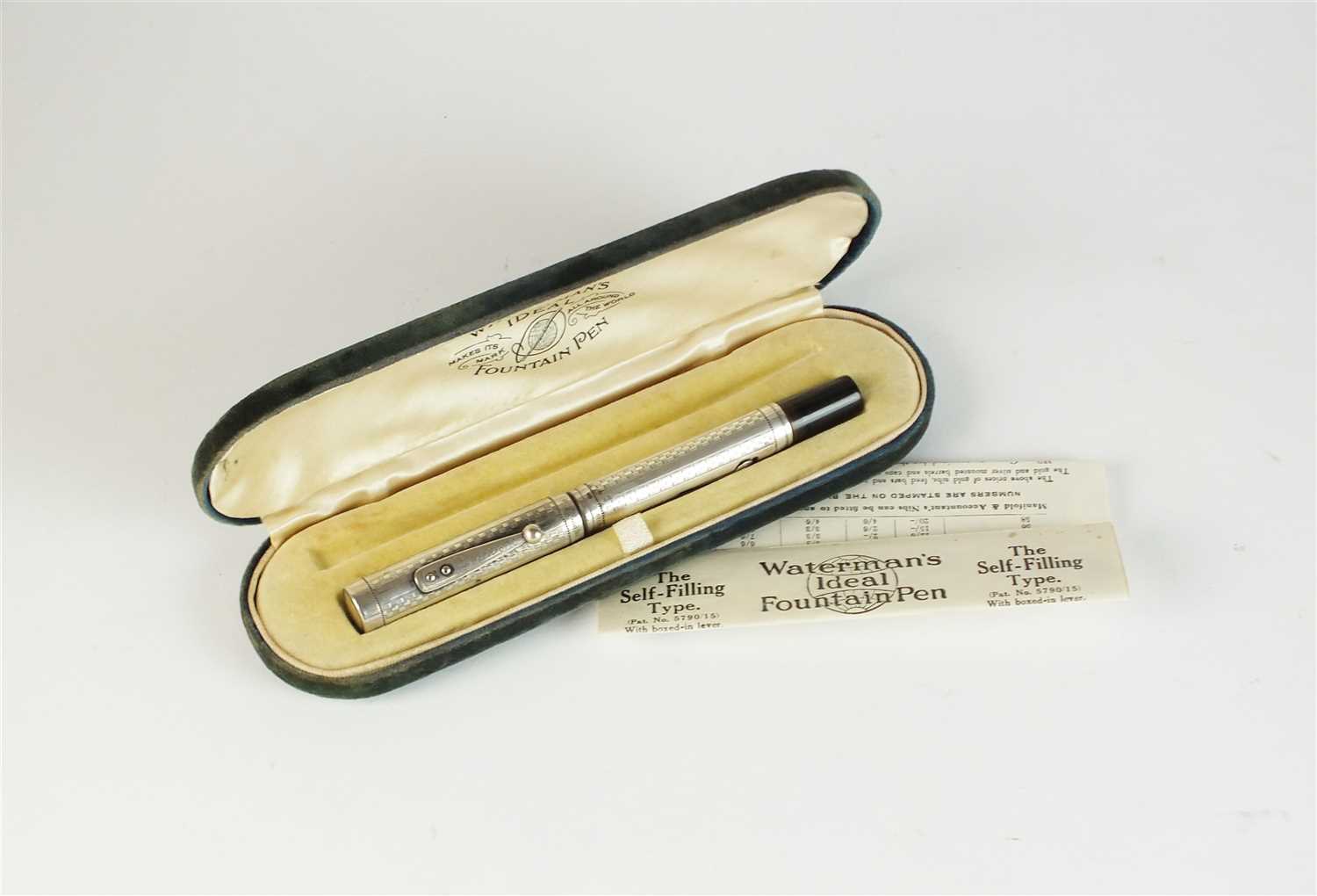 Lot 62 - A Waterman's Ideal silver cased fountain pen within case